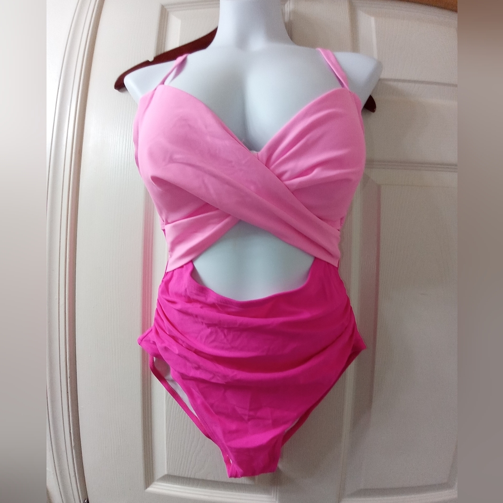 Eomenie Women's One Piece Swimsuits Tummy Control Size Medium 2 Tone Pink